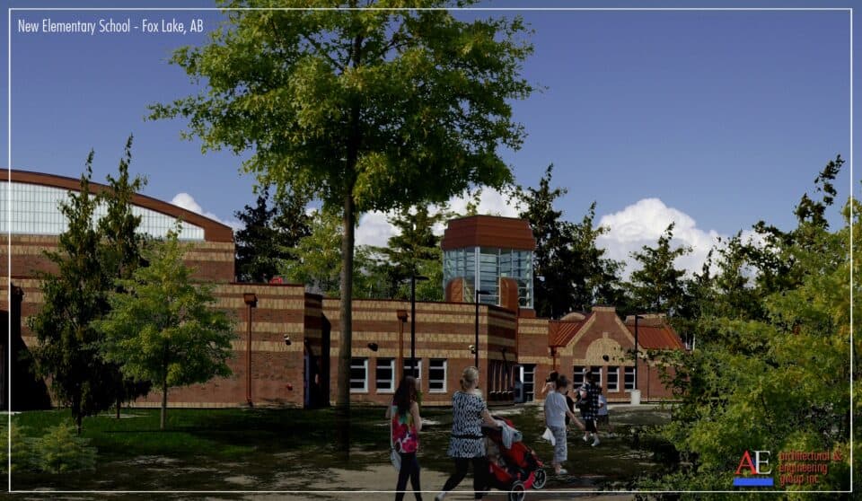 Jean Baptiste School, Canada Brick, Sunnybrook Blend, Matt Medium Range Shaletex, brown brick school.