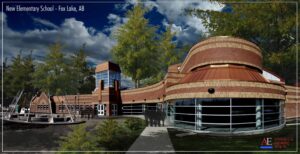 Jean Baptiste School, Canada Brick, Sunnybrook Blend, Matt Medium Range Shaletex, brown brick school.